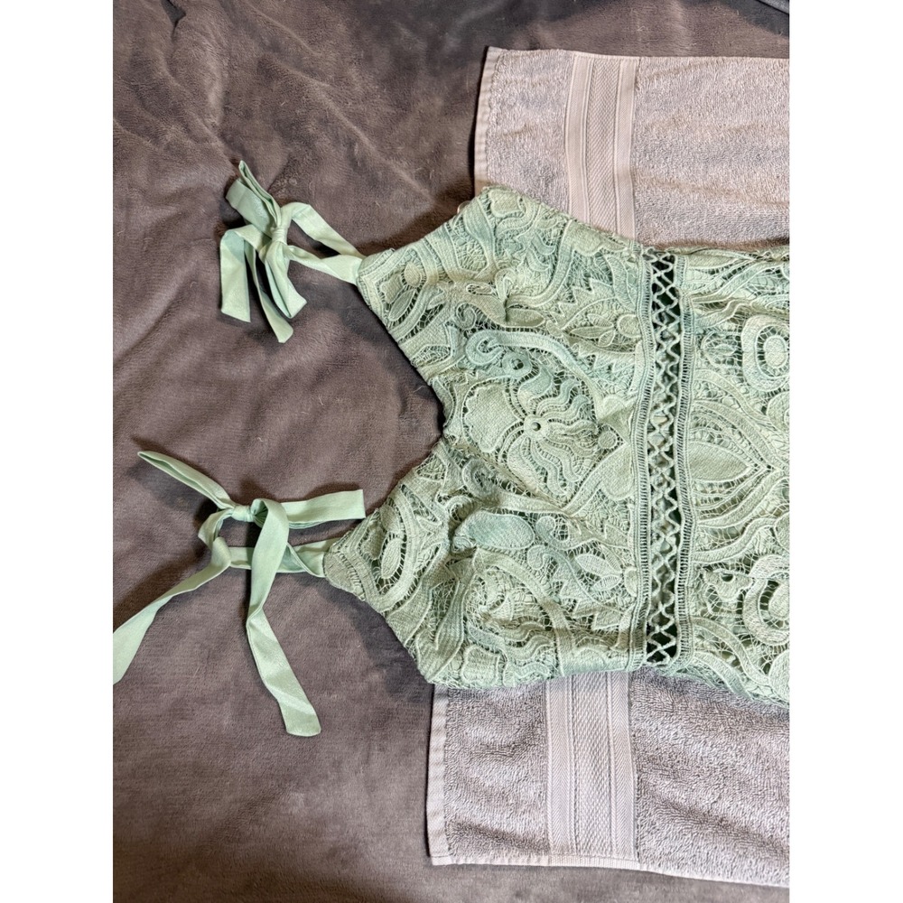 NWT Lulus SZ Medium Won Your Heart Sage Green Lace Tie-Strap High-Low Midi Dress - Picture 5 of 13